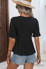 Chiclovin Solid Color Ruffle Sleeve Casual Tops