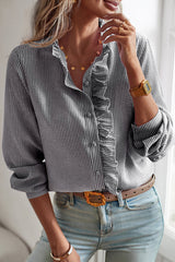 Stringy Selvedge Stripe Button Long Sleeve Casual Tops