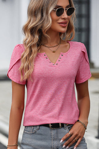Button V Neck Solid Casual Tops