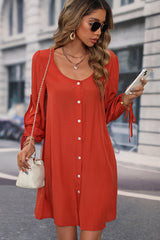 Chiclovin Long Sleeve Button Round Neck Solid Dress
